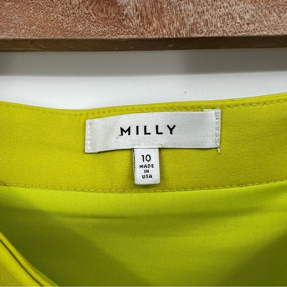 Milly Charlotte Italian Cady Asymmetrical Florescent Chartreuse Skirt Size 10 - Picture 3 of 10
